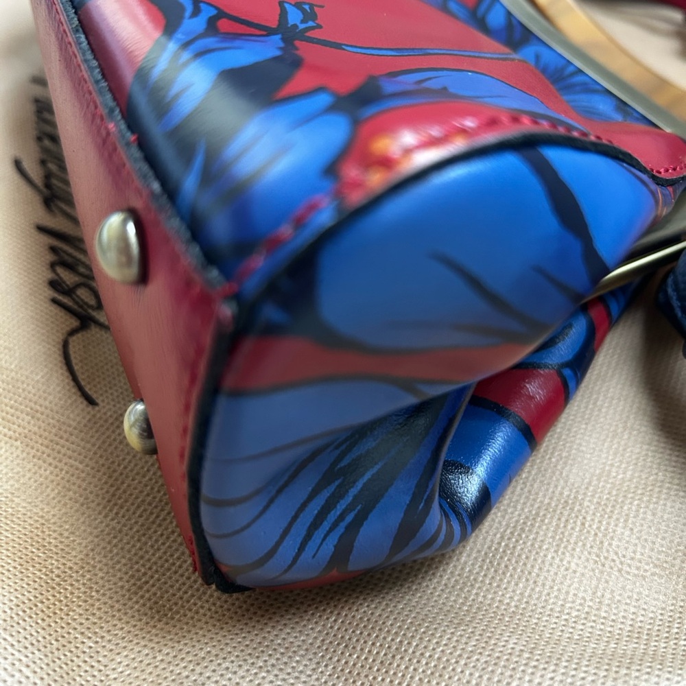 Patricia Nash Leather Red and Blue Grecian Rose Shoulder Bag - Picture 9 of 11